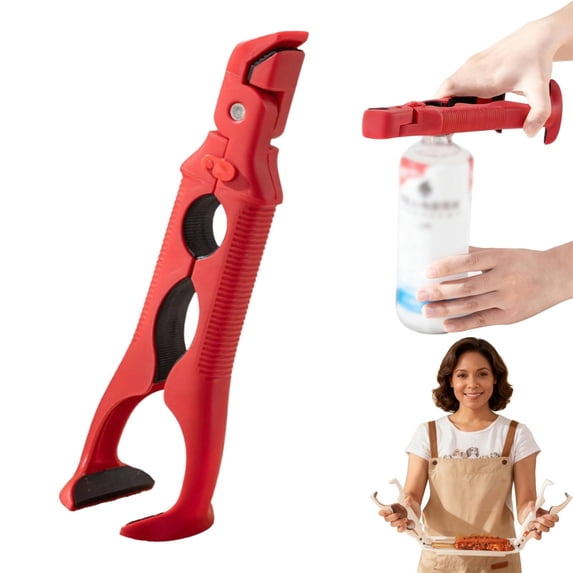 Clearance Under $2, 1 Pack 3-in-1 Kitchen Gadget, Hot Plate Gripper Bowl Clip, Anti-Scald Plate Retriever Tongs with Jar Opener, Heat-Resistant Plastic for Kitchen Safety, One Size(Red)