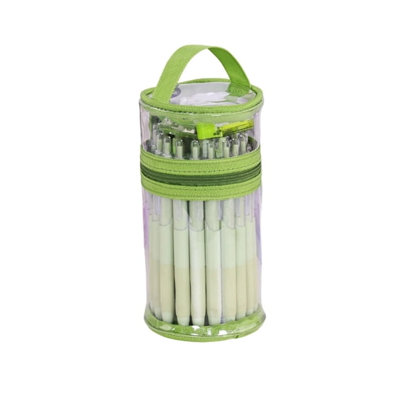 Clearance Under $2, 1 Pack Clear Pencil Case or Makeup Bag, Large Capacity Cylindrical Pouch, Exam-Approved Stationery Organizer with Handle, 17.5*9cm(B)