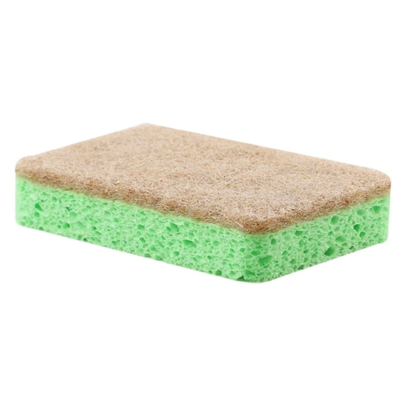 Clearance Under $2, 1 Pack Natural Cellulose Scrub Sponge, Dual-Sided Non-Scratch Scouring Pad, Biodegradable Bamboo Cotton Cleaning Sponge for Kitchen and Bathroom, 11x7cm (Green)