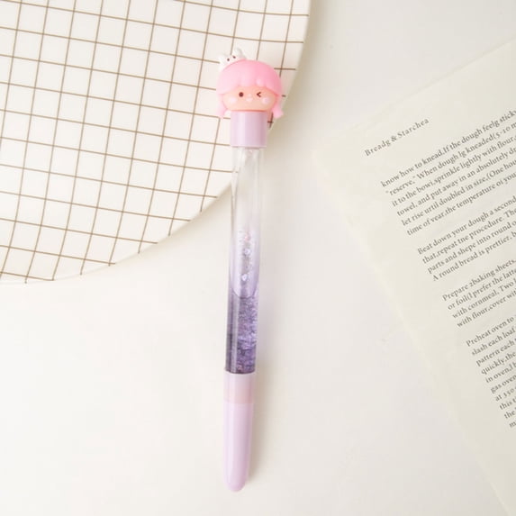 Clearance Under $2, 1 Pack Quicksand Gel Pen, 0.5mm Black Ink Kawaii Writing Pen, Cute Aesthetic Stationery with 3D Topper for Journaling and Gifting, Plastic, 8.5cm(H)