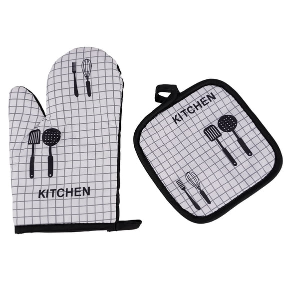 Clearance Under $2.16! 1PC Oven Mitt & Pot Holder Set, 2-Piece Heat Resistant Kitchen Gloves & Mat, with Cotton Lining & Non-Slip Surface, Safe for Baking, Cooking & BBQ, One Size