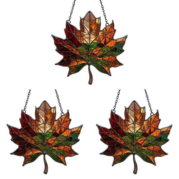 Clearance Under $2, 3 Pcs Maple Leaf Hanging Ornament, Stained-Glass Style Acrylic Suncatcher, Autumn Fall Window Wall Decor for Thanksgiving Home Decoration, 10*10*3cm(B*3)
