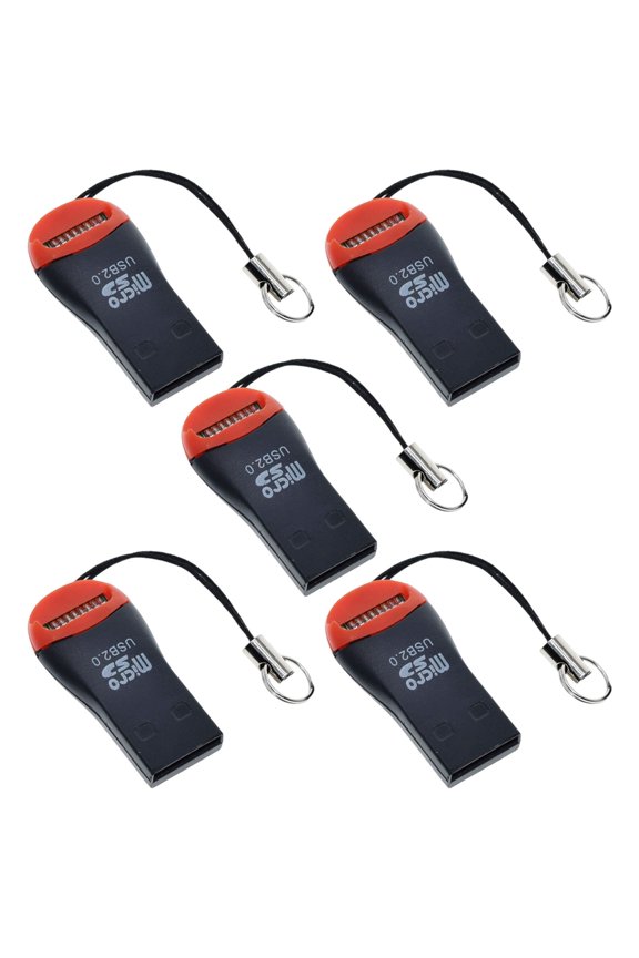 Clearance Under $2.44! 5PACK USB 2.0 Memory Card Readers, Portable SD/TF Card Adapters with Keychain, Plug-and-Play, for Data Transfer, Black, One Size