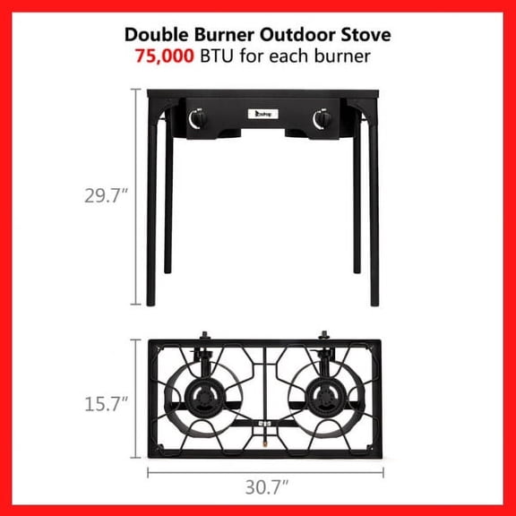 2 Burner Outdoor Propane Gas Stove 150,000 BTU High Pressure Stand Cooker for Backyard Cooking Camping Home Brewing Canning Turkey Frying, 20 PSI Regulator