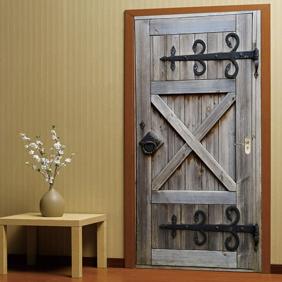 2 PCS Door Stickers Murals Peel and Stick - Wooden door - Door Wallpaper Self-adhesive Door Decals Removable PVC Waterproof Door Poster for Bedroom Living Room Door Wall Decoration