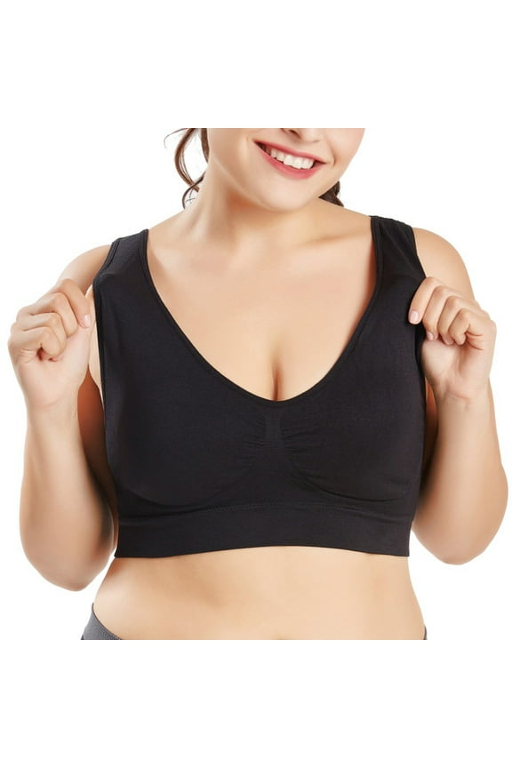 Clearance! 2 Pack Women Plus Size Sport Bra Double Layer Cotton Underwear Seamless Elastic Bralette (Black)