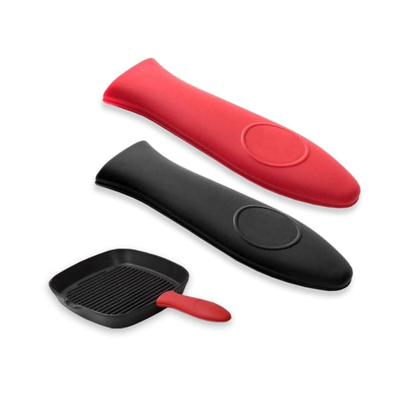 2 Packs Silicone Hot Handle Holder Kitchen Heat Resistant Fry Pan Milk Pot Sleeve Grip Handle Cover Potholder for Cast Iron Skillets Griddles Metal – Black & Red