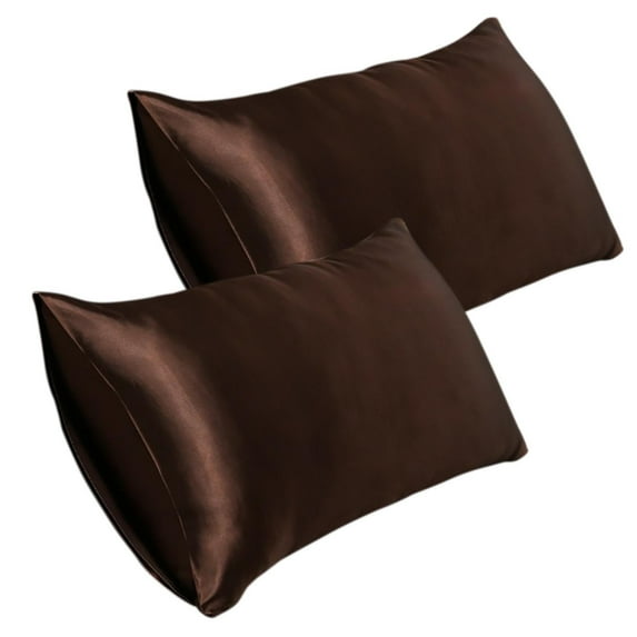 2 Pcs Silk Pillowcase for Hair and Skin,Toddler Size Kids Silk Pillow Case with Hidden Zipper,Allergen Proof Dual Sides Soft Breathable Smooth Silk Pillow Cover 20*30 Inch (Brown)
