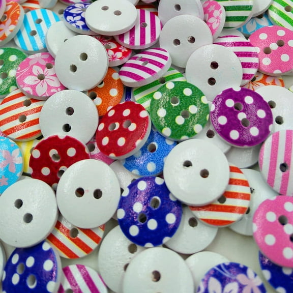 Clearance! 15Mm Polka Dot Stripes Flowers and Plants Mixed Buttons Color A01
