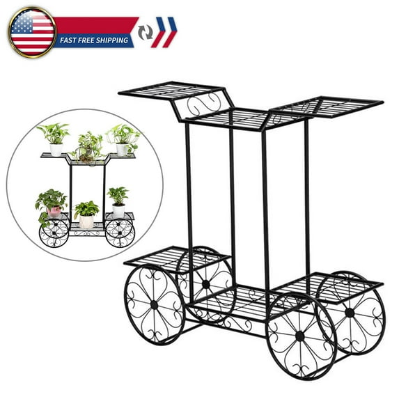 Clearance! 2 Tier 6 Plant Multiple Flower Rack Holder Shelves Rack Storage Organizer Display Indoor Planter for Balcony Bedroom Patio Garden Living Room, Black