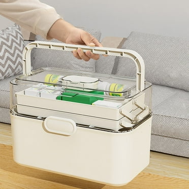 Clearance 2-Tier Medicine Storage Box with Handle,Clear Medicine Storage Box,Clear Plastic First Aid Organizer for Home & Travel, Multi-Compartment Emergency Supplies Container, Pill Bottle Organize