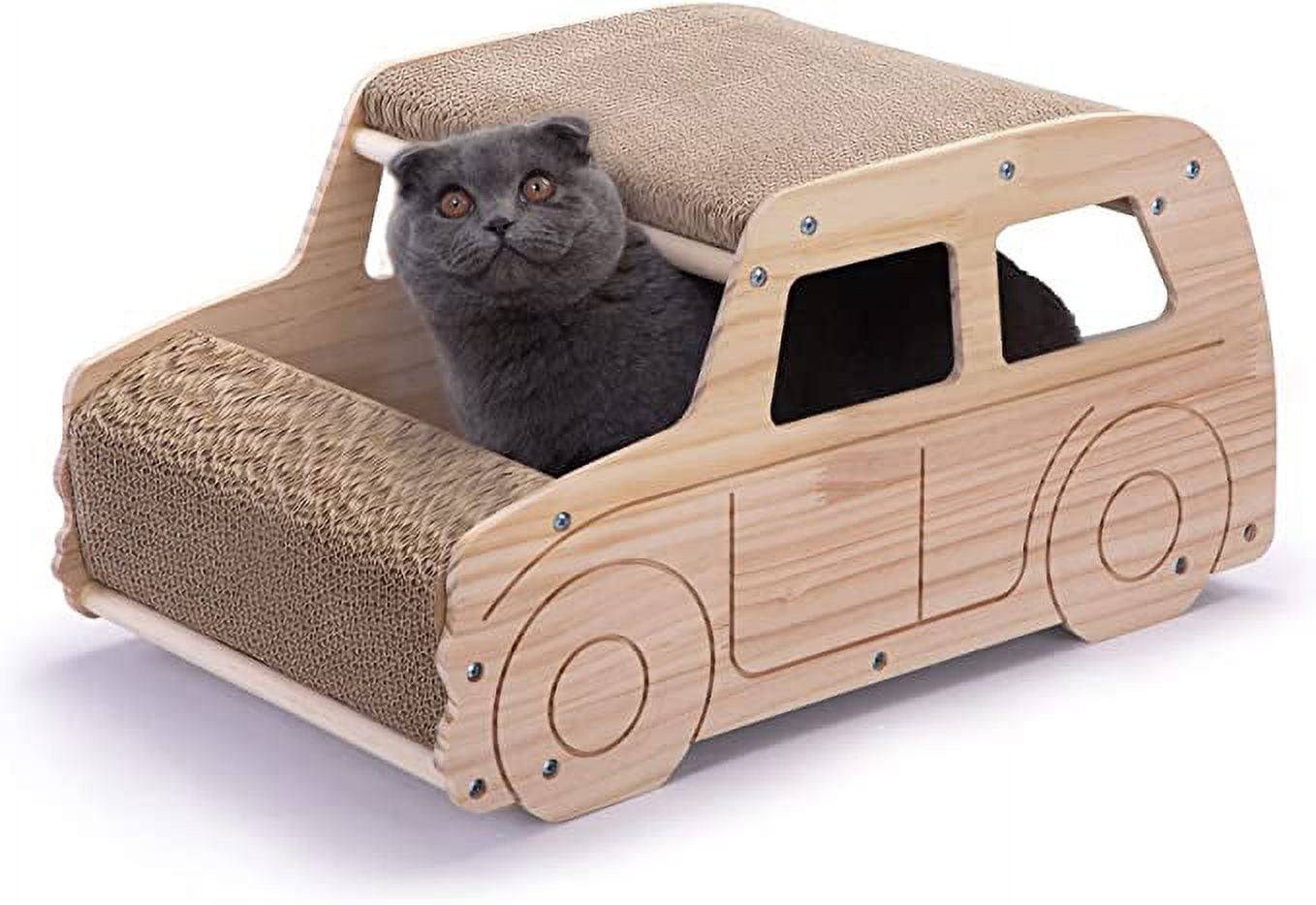 Clearance 2 in 1 Wood Corrugate Cat Scratcher Cardboard Cat House Reversible Car Shaped Scratch Furniture Protector