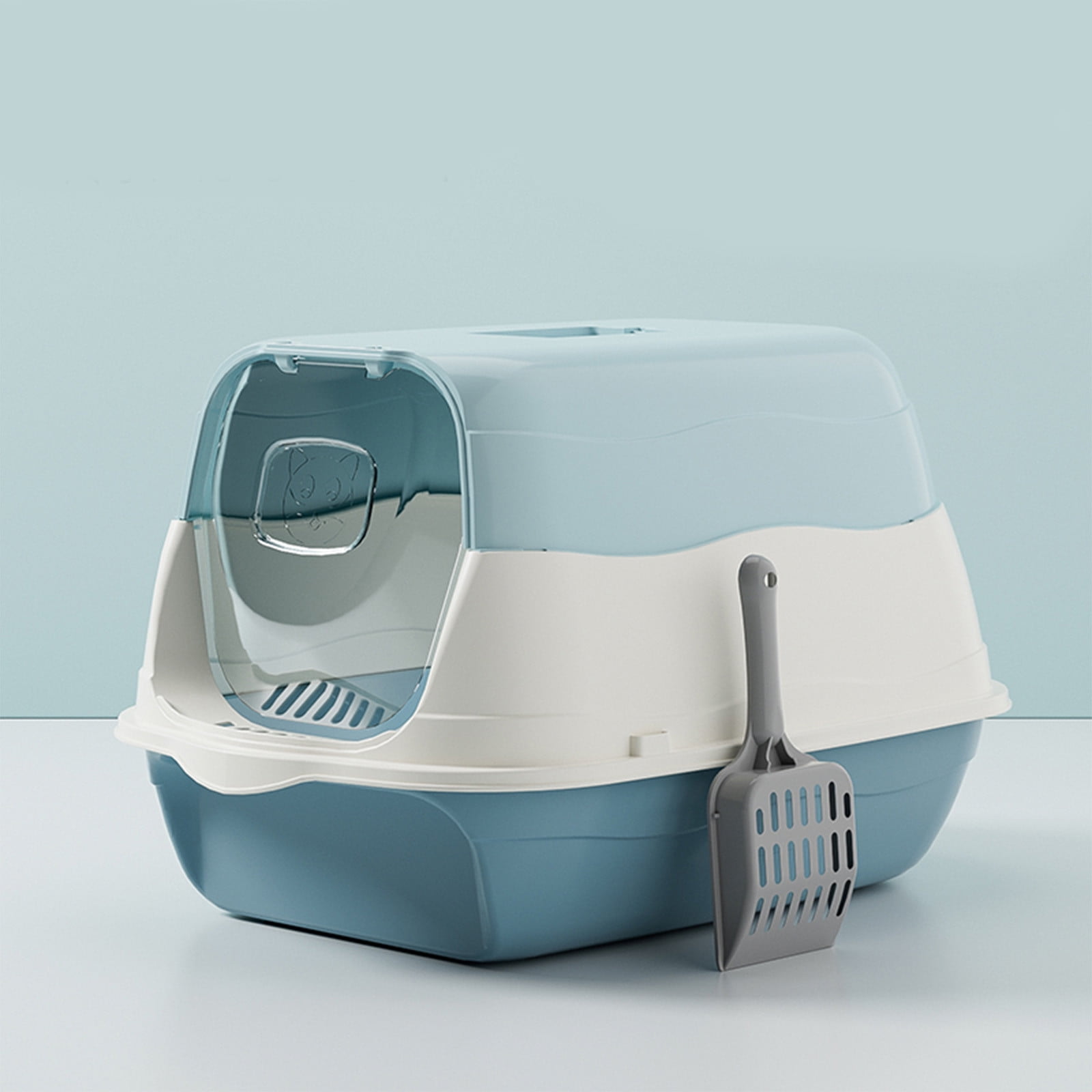 Cat Litter Box Cat Litter Tray with Lid, Detachable Hooded Enclosed Litter Pan Cat Toilet Cat Litter Tray for Home Living Room(Blue)