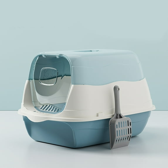 Cat Litter Box Cat Litter Tray with Lid, Detachable Hooded Enclosed Litter Pan Cat Toilet Cat Litter Tray for Home Living Room(Blue)