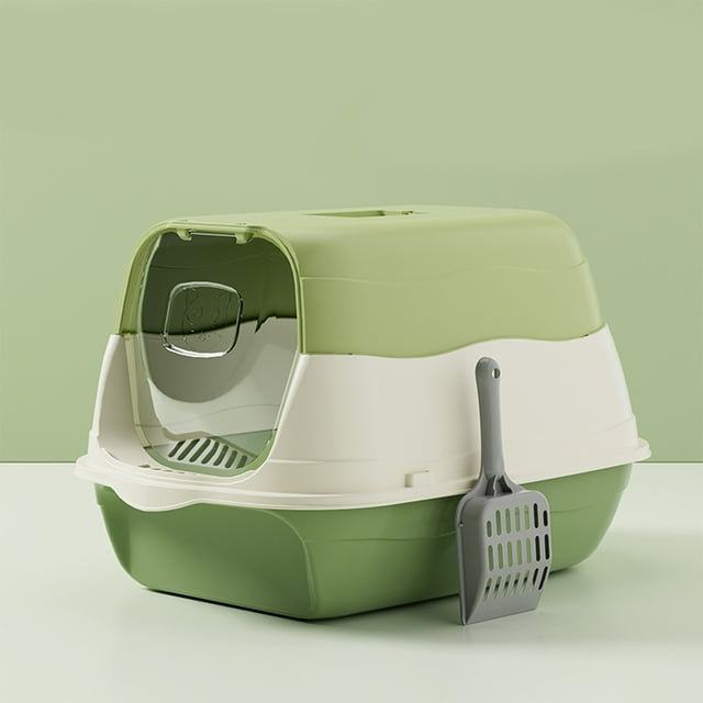 Cat Litter Box Cat Litter Tray with Lid, Detachable Hooded Enclosed Litter Pan Cat Toilet Cat Litter Tray for Home Living Room(Green)