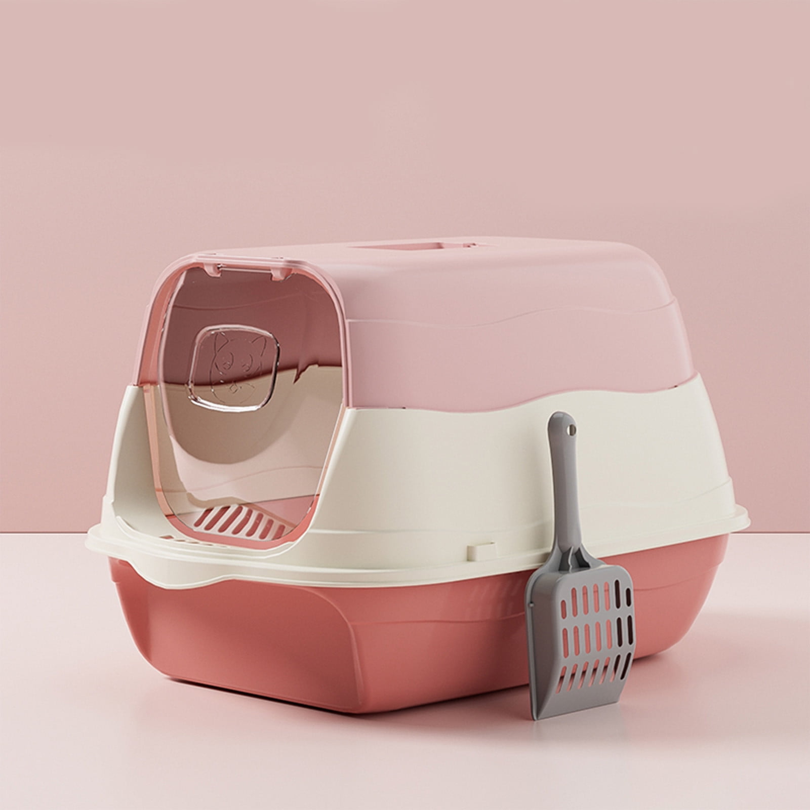 Cat Litter Box Cat Litter Tray with Lid, Detachable Hooded Enclosed Litter Pan Cat Toilet Cat Litter Tray for Home Living Room(Pink)