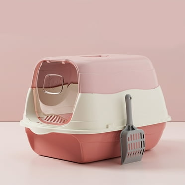 Clearance Under $20 Cat Litter Box Cat Litter Tray with Lid, Detachable Hooded Enclosed Litter Pan Cat Toilet Cat Litter Tray for Home Living Room(Pink)