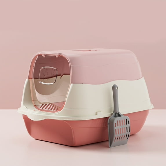 Cat Litter Box Cat Litter Tray with Lid, Detachable Hooded Enclosed Litter Pan Cat Toilet Cat Litter Tray for Home Living Room(Pink)
