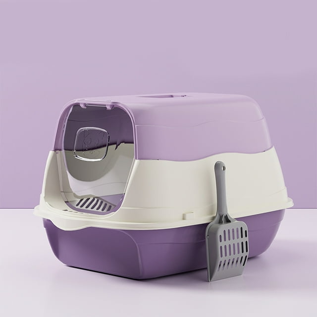 Cat Litter Box Cat Litter Tray with Lid, Detachable Hooded Enclosed Litter Pan Cat Toilet Cat Litter Tray for Home Living Room(Purple)