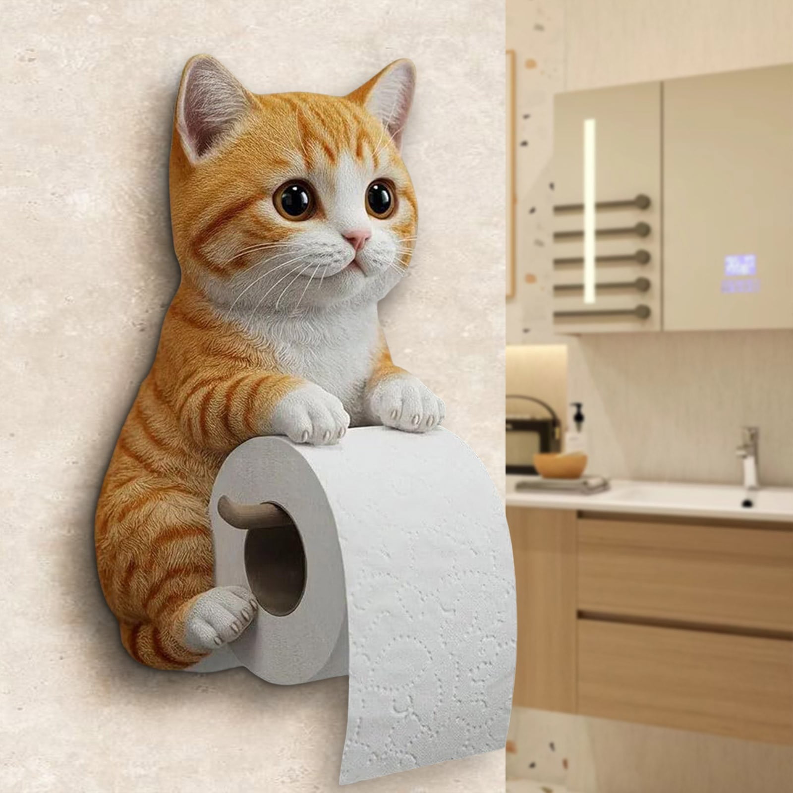 Cat Paper Holder - Funny 3D Resin Cat Toilet Paper Roll Holder, Wall Mount Bathroom Tissue Roll Storage, Unique Cats Lover Gifts(F)