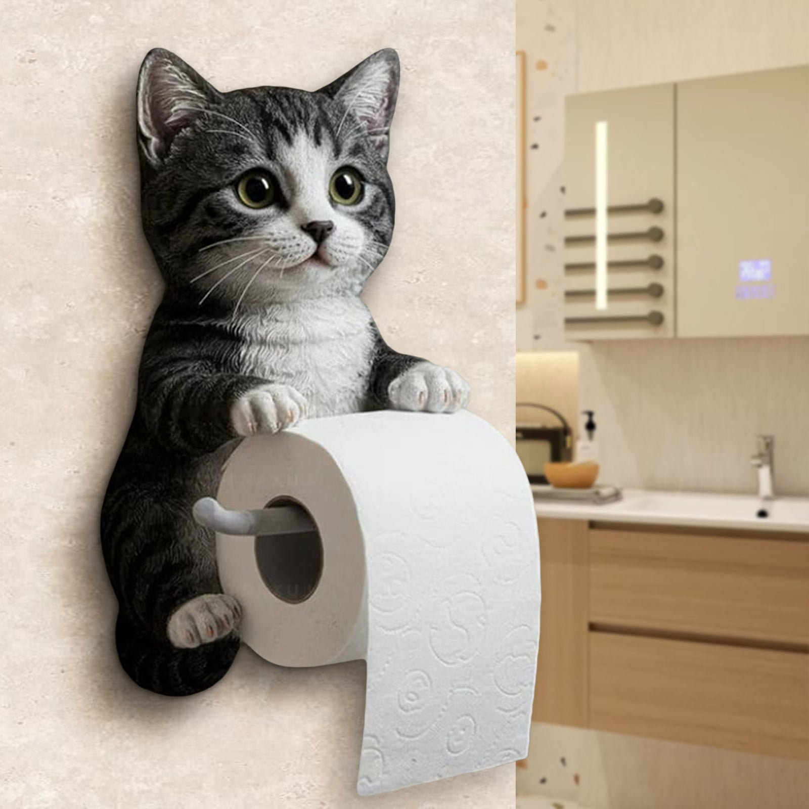 Cat Paper Holder - Funny 3D Resin Cat Toilet Paper Roll Holder, Wall Mount Bathroom Tissue Roll Storage, Unique Cats Lover Gifts(G)