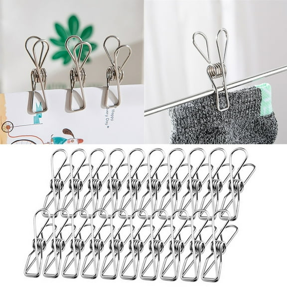 Clearance Under $5 20 Pack Stainless Steel Clothes Pins Utility Clips Hooks Clothespin Clothesline Clip For Home Laundry Office Outdoor Indoor Drying Cord