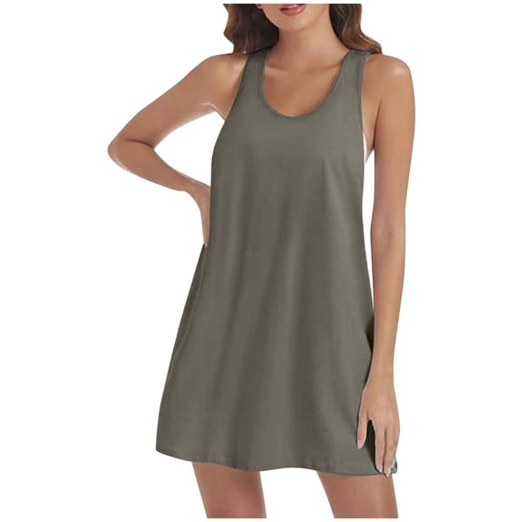 Clearance Under $20 qolati Black Tank Dresses for women 2024 Summer Casual Sleeveless Scoop Neck A Line Mini Dress Comfy Loose Fit Swing Vacation Beach Sundress