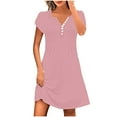 thumbnail image 1 of qolati Casual Dresses for Women Short Sleeve Summer Dresses 2025 Ruched Front Boho Beach Sundresses Spring Button V Neck A-Line Mini Dress, 1 of 6