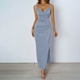 thumbnail image 1 of qolati Cocktail Dresses for Women 2025 Satin V Neck Silp Maxi Dress Wedding Guest Dress Elegant Spaghetti Strap Backless Slit Party Long Dresses, 1 of 6