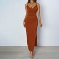 thumbnail image 1 of qolati Cocktail Dresses for Women 2025 Satin V Neck Silp Maxi Dress Wedding Guest Dress Elegant Spaghetti Strap Backless Slit Party Long Dresses, 1 of 6