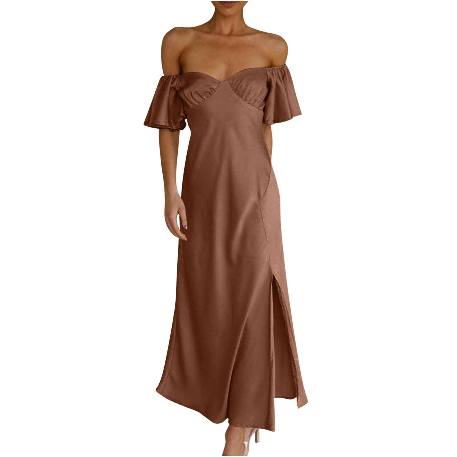 qolati Dresses for Women 2024 Ruffle Sleeves Off Shoulder Wedding Guest ...