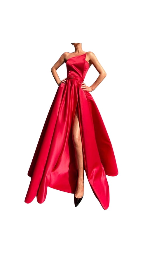 Satin Bridesmaid Dresses for Women Mermaid Prom Dresses 2024 Long with Slit One Shoulder Ball Gowns for Women Formal Wedding Dress Red XXL 12