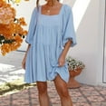 thumbnail image 1 of qolati Summer Dresses for Women 2025 Long Sleeve Beach Mini Dresses Loose Fit Square Neck Casual Flowy A Line Short Dress Spring Outfits, 1 of 6