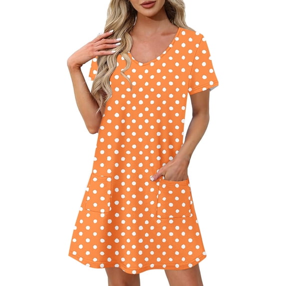 qolati Summer Dresses for Women 2025 Loose V Neck Short Sleeve Casual T Shirts Sundresses Comfy Soft Pajamas Dress Nightgowns with Pockets