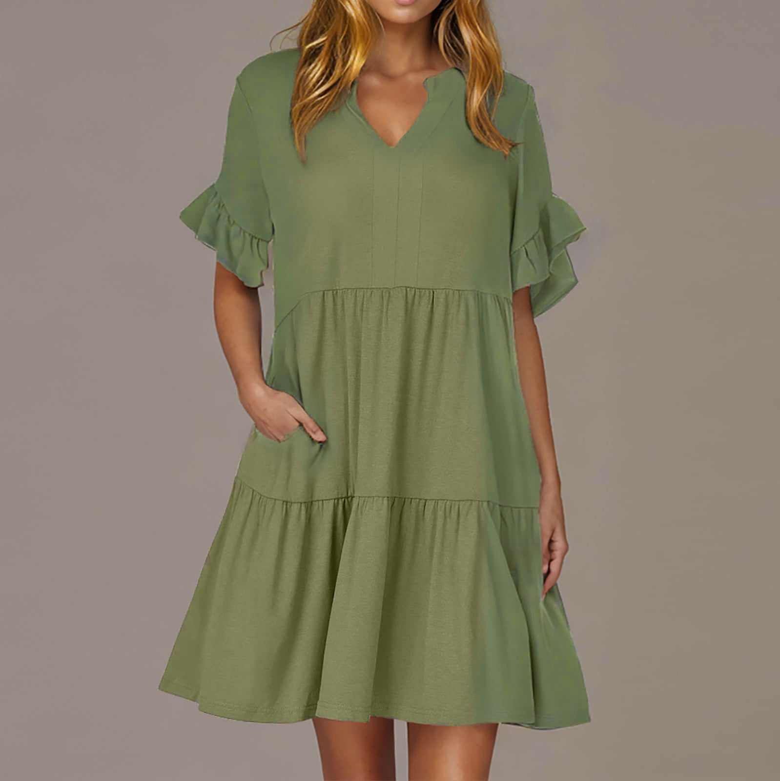 qolati Summer Dresses for Women 2025 Trendy Ruffle Short Sleeve V Neck ...