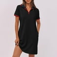 thumbnail image 1 of qolati Summer Dresses for Women V Neck Short Sleeve Henley Shirts Dress Pockets Classic Fitted Contrast Color Golf Tennis A Line Mini Dresses, 1 of 8