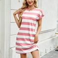 thumbnail image 1 of qolati Summer Dresses for Womens 2025 Striped Casual Crewneck Cap Sleeve Color Block Tshirt Short Dress Casual A Line Beach Mini Dresses, 1 of 6