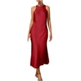 thumbnail image 1 of qolati Wedding Guest Dresses for Women 2025 Summer Mock Neck Sleeveless A Line Maxi Dress Satin Silk Wrap Elegant Party Formal Cocktail Dresses, 1 of 8