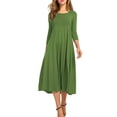 thumbnail image 1 of qolati Women Dresses 2025 Summer Plain Crew Neck 3/4 Sleeve Fitted Flare Dresses for Women Vintage Elegant A Line Flowy Semi-Formal Cocktail Party Midi Dress, 1 of 5