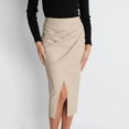 thumbnail image 1 of qolati Womens Faux Leather Midi Skirt High Waisted Wrap Ruched Front Slit Zip Back Bodycon Skirts Business Work Cocktail Party Skirts, 1 of 7