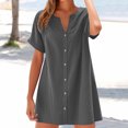 thumbnail image 1 of qolati Womens Summer Dresses Fashion 2025 Short Sleeve Henley Button Down Mini Dress Loose Fit Soft Casual Beach Vacation Sun Dresses, 1 of 6