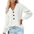 thumbnail image 1 of "Clearance 2022!" Olyvenn Womens Knit Pullover V-neck Sweater Coat Tops Casual Plus Size Loose Women Soild Long Sleeve Pocket White XXL, 1 of 9