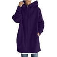 thumbnail image 1 of "Clearance 2022!" Olyvenn Womens Long Sleeve Sweatshirts Long Coat Tops Casual Plus Size Loose Women's Solid Color Hoodie Zipper Tops With Pockets Purple M, 1 of 8