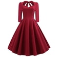 thumbnail image 1 of "Clearance 2022!" Olyvenn Womens Rosette Backless Retro High Waist Makings Dress Tops Casual Skinny Slim Women's Solid Color Long Sleeve V-Neck Red L, 1 of 8