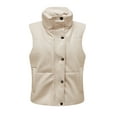 thumbnail image 1 of "Clearance 2022!" Olyvenn Womens Winter Sleeveless Faux Leather Coat Tops Casual Plus Size Loose Women Pocket Vest Coat Short Jacket Beige XXL, 1 of 6