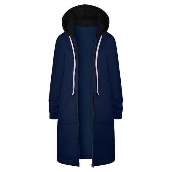 Trendy Olyvenn Womens Hooded Zipper Mid Length Sweater Tops Casual Plus Size Loose Women's Solid Color Jacket Plus Fleece Insert Pocket Blue 6