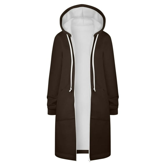 "Clearance 2023!" Olyvenn Womens Hooded Zipper Mid Length Sweater Tops Casual Plus Size Loose Women's Solid Color Jacket Plus Fleece Insert Pocket Brown 6