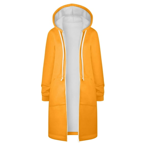 "Clearance 2023!" Olyvenn Womens Hooded Zipper Mid Length Sweater Tops Casual Plus Size Loose Women's Solid Color Jacket Plus Fleece Insert Pocket Orange 4