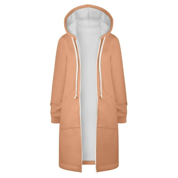 Trendy Olyvenn Womens Hooded Zipper Mid Length Sweater Tops Casual Plus Size Loose Women's Solid Color Jacket Plus Fleece Insert Pocket Orange 10