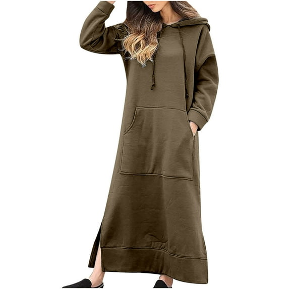 Clearance 2023! pbnbp Women's Maxi Long Hoodie Dress Plus Size Long Sleeve Side Split Loose Casual Hooded Sweatshirt Dresses with Pockets